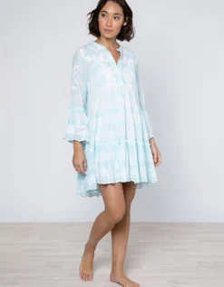 Juliet Dunn Butterfly Gingham Flared Sleeve Dress - Blue Best