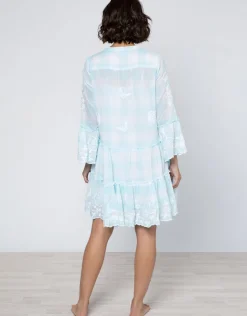 Juliet Dunn Butterfly Gingham Flared Sleeve Dress - Blue Best