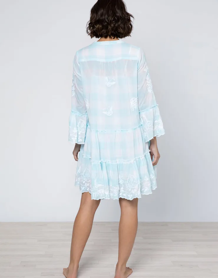 Juliet Dunn Butterfly Gingham Flared Sleeve Dress - Blue Best