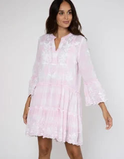 Juliet Dunn Butterfly Gingham Flared Sleeve Dress - Pink New