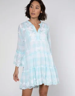 Juliet Dunn Butterfly Gingham Flared Sleeve Dress - Blue Best