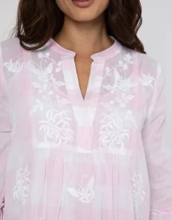 Juliet Dunn Butterfly Gingham Flared Sleeve Dress - Pink New
