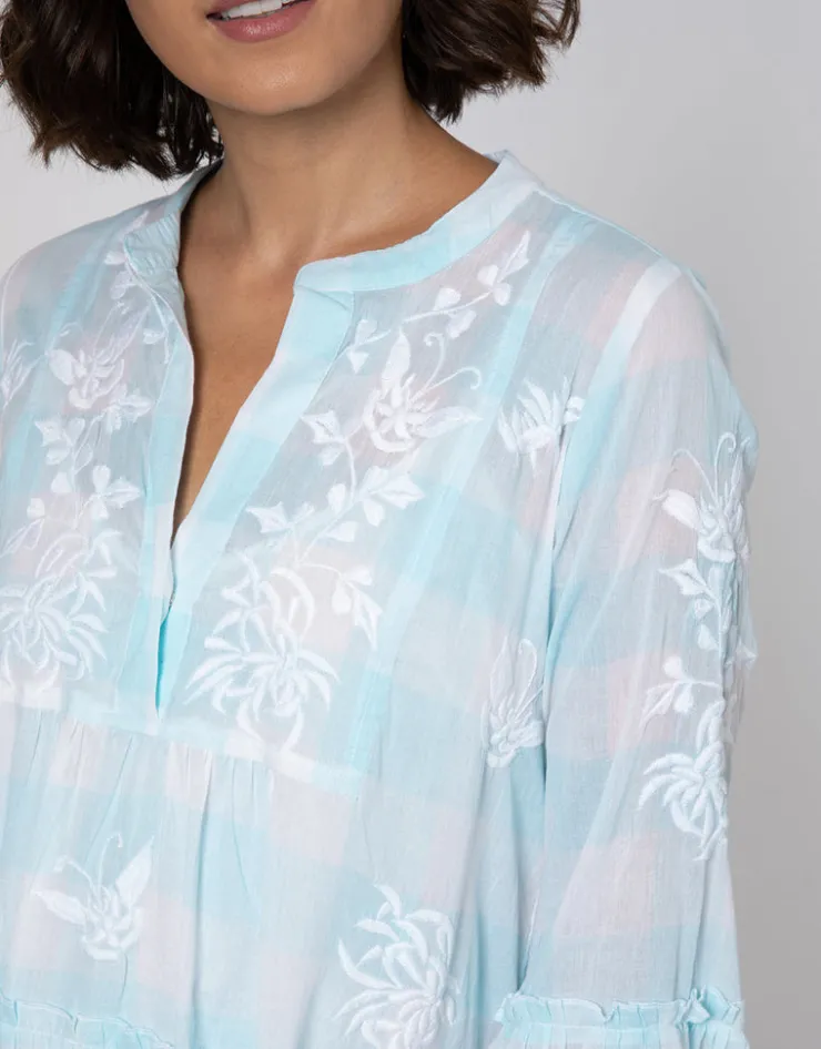 Juliet Dunn Butterfly Gingham Flared Sleeve Dress - Blue Best