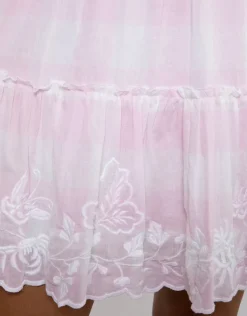 Juliet Dunn Butterfly Gingham Flared Sleeve Dress - Pink New
