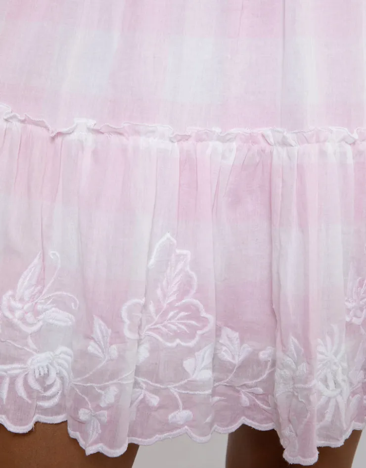 Juliet Dunn Butterfly Gingham Flared Sleeve Dress - Pink New