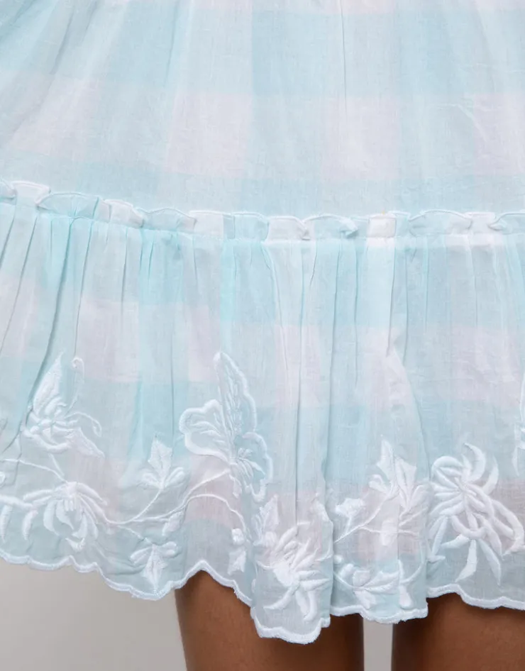 Juliet Dunn Butterfly Gingham Flared Sleeve Dress - Blue Best