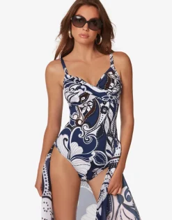 Roidal Cachemire Underwire Crossover Swimsuit - Blue and White Hot