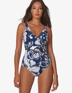 Roidal Cachemire Wrap Front Swimsuit - Blue and White New