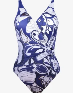 Roidal Cachemire Wrap Front Swimsuit - Blue and White New