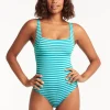 Sea Level Capri Square Neck Swimsuit - Aqua Fashion