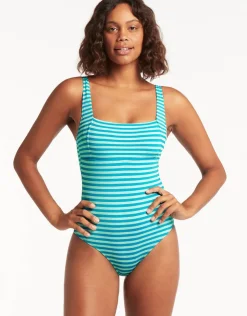 Sea Level Capri Square Neck Swimsuit - Aqua Fashion