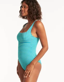 Sea Level Capri Square Neck Swimsuit - Aqua Fashion