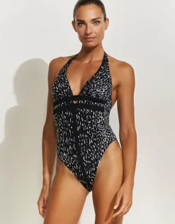 Maryan Mehlhorn Capture Halter Swimsuit - Black Sale