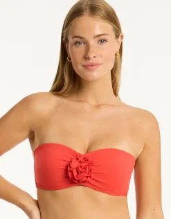 Sea Level Casa Del Mar Flower Bandeau Bikini Top - Flame Online
