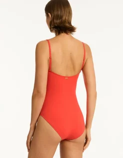 Sea Level Casa Del Mar Flower Bandeau Swimsuit - Flame Online