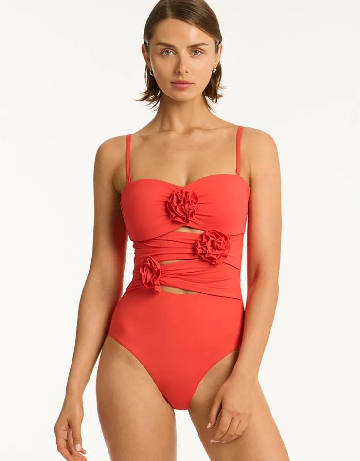 Sea Level Casa Del Mar Flower Bandeau Swimsuit - Flame Online