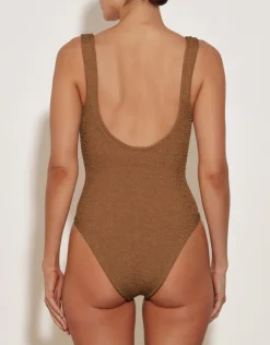 Hunza G Celine Swimsuit with Tonal Hoops - Metallic Cocoa Outlet