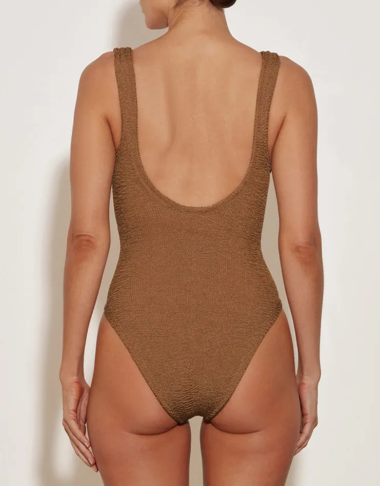 Hunza G Celine Swimsuit with Tonal Hoops - Metallic Cocoa Outlet