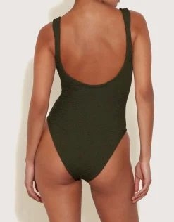 Hunza G Celine Swimsuit with Tonal Hoops - Metallic Khaki Sale