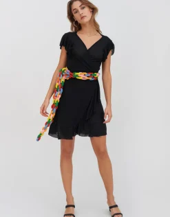 Pitusa Chain Wrap Dress - Black Clearance