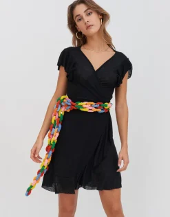 Pitusa Chain Wrap Dress - Black Clearance
