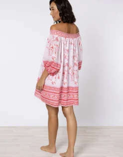 Juliet Dunn Cherry Blossom Off Shoulder Dress - Rose and Red Sale