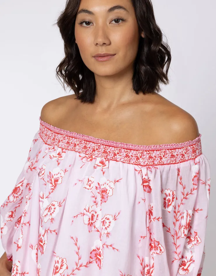 Juliet Dunn Cherry Blossom Off Shoulder Dress - Rose and Red Sale