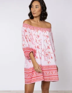 Juliet Dunn Cherry Blossom Off Shoulder Dress - Rose and Red Sale