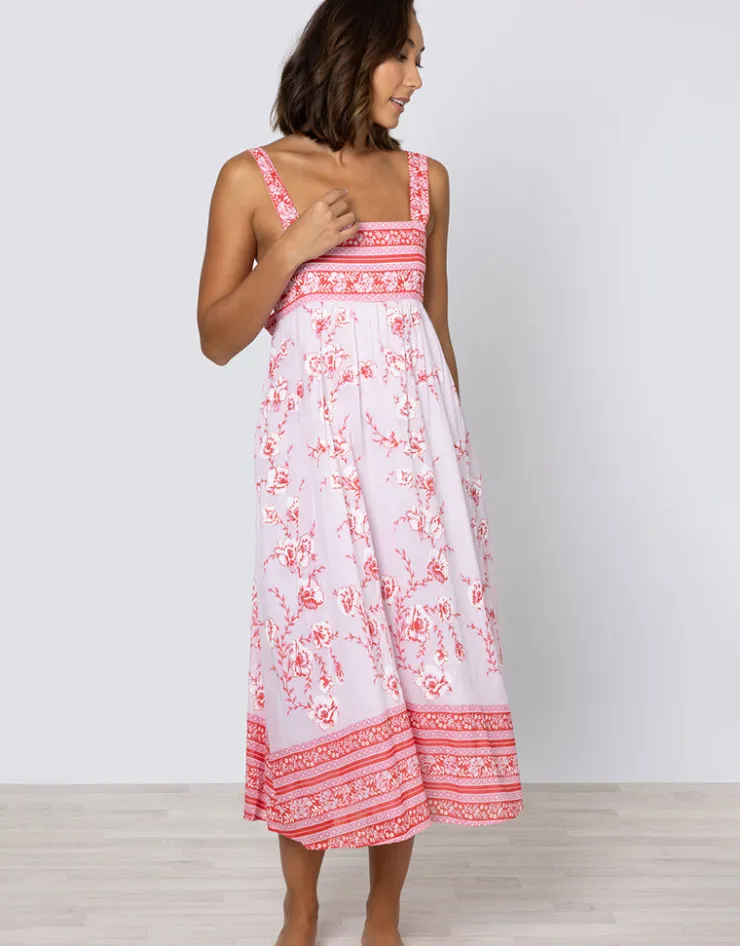 Juliet Dunn Cherry Blossom Tie Back Dress - Rose and Red Fashion