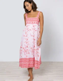 Juliet Dunn Cherry Blossom Tie Back Dress - Rose and Red Fashion