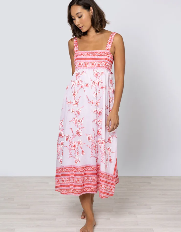 Juliet Dunn Cherry Blossom Tie Back Dress - Rose and Red Fashion