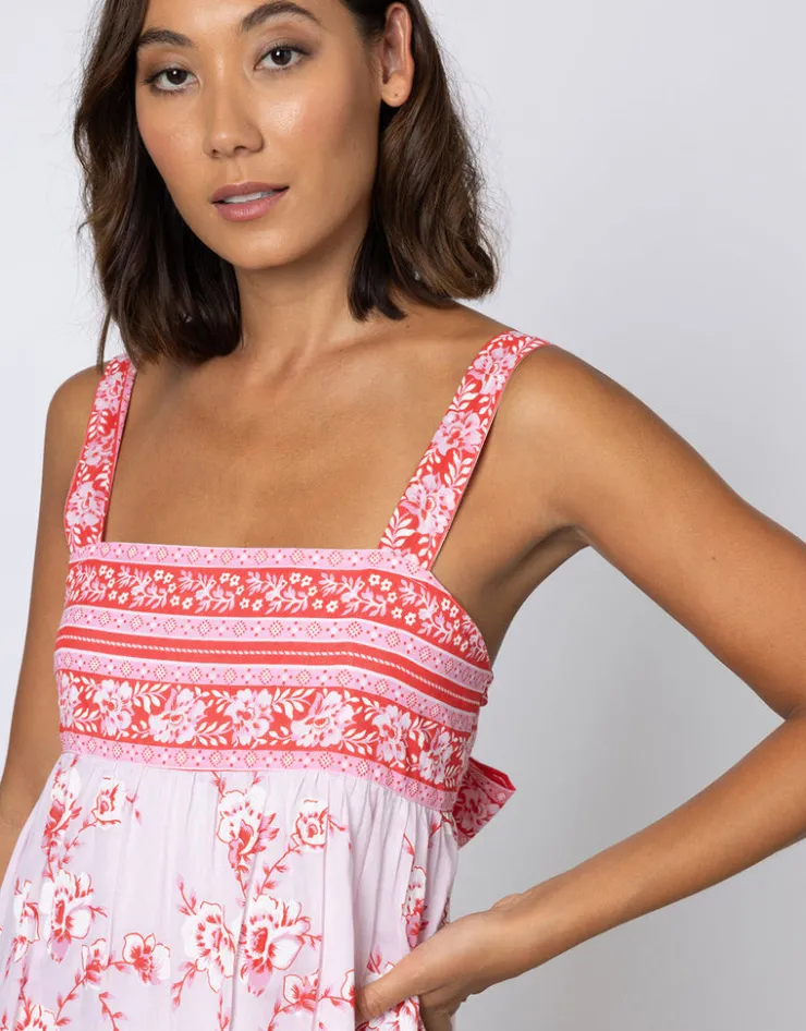 Juliet Dunn Cherry Blossom Tie Back Dress - Rose and Red Fashion