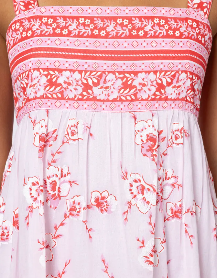 Juliet Dunn Cherry Blossom Tie Back Dress - Rose and Red Fashion