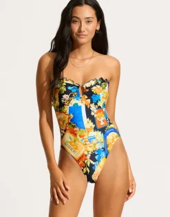 Seafolly Ciao Bella Bandeau Swimsuit - True Navy New