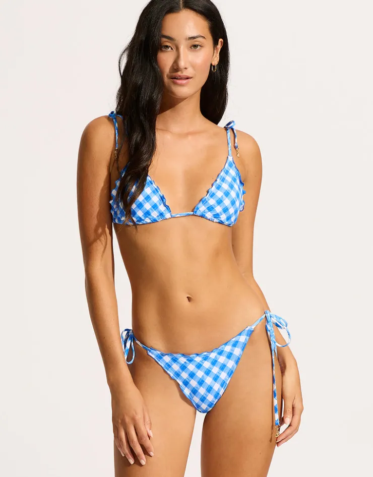 Seafolly Ciao Bella Check Brazilian Tie Side Bikini Pant - Azure New