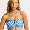 Seafolly Ciao Bella Check DD U Tube Bikini Top - Azure Discount