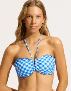 Seafolly Ciao Bella Check DD U Tube Bikini Top - Azure Discount
