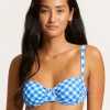 Seafolly Ciao Bella Check Ruched Underwired Bikini Top - Azure New
