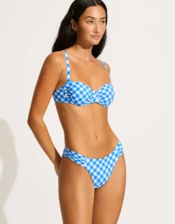 Seafolly Ciao Bella Check Ruched Underwired Bikini Top - Azure New