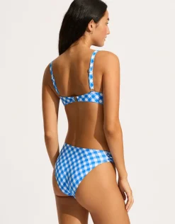 Seafolly Ciao Bella Check Ruched Underwired Bikini Top - Azure New
