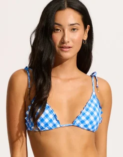 Seafolly Ciao Bella Check Slide Tri Bikini Top - Azure Online