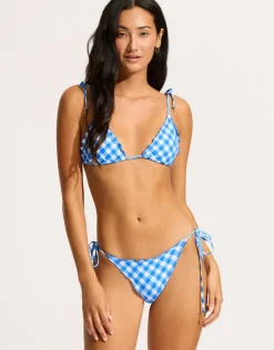 Seafolly Ciao Bella Check Slide Tri Bikini Top - Azure Online