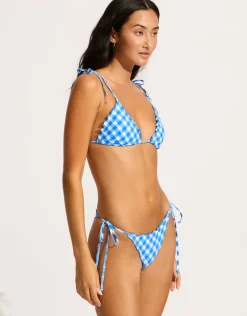 Seafolly Ciao Bella Check Slide Tri Bikini Top - Azure Online