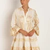 Greek Archaic Kori Classic Triangle Layered Mini Dress - Natural and Gold New