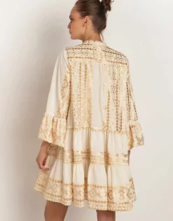 Greek Archaic Kori Classic Triangle Layered Mini Dress - Natural and Gold New