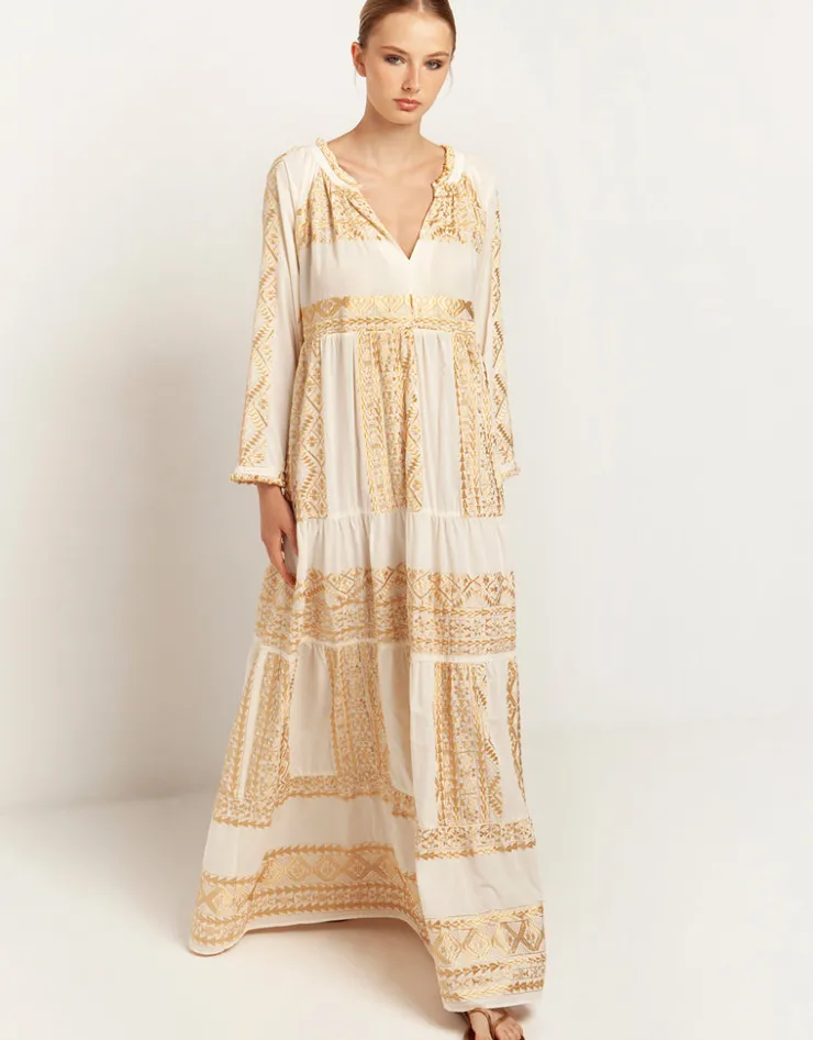 Greek Archaic Kori Classic Triangle Maxi Dress - Natural and Gold Best