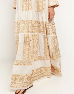 Greek Archaic Kori Classic Triangle Maxi Dress - Natural and Gold Best