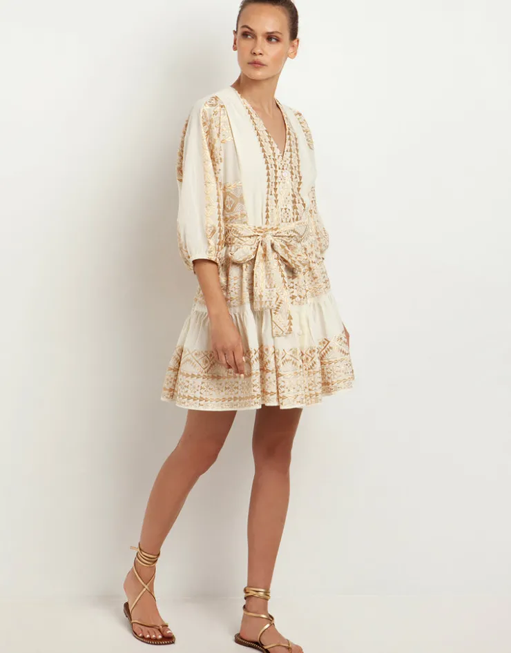 Greek Archaic Kori Classic Triangle Mini Dress - Natural and Gold Outlet