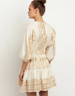 Greek Archaic Kori Classic Triangle Mini Dress - Natural and Gold Outlet