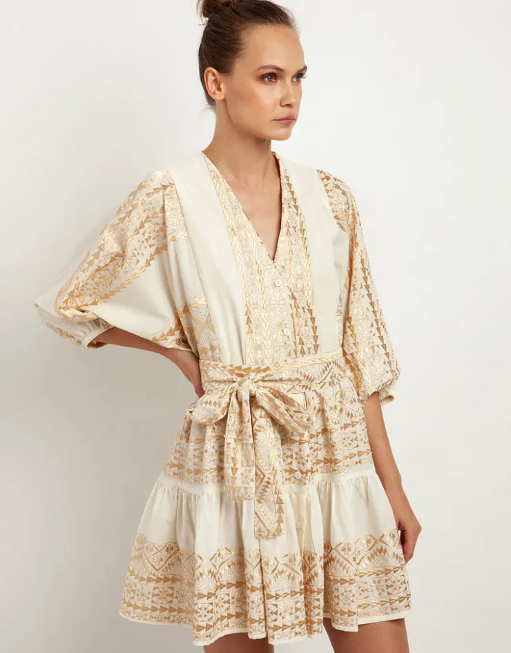 Greek Archaic Kori Classic Triangle Mini Dress - Natural and Gold Outlet
